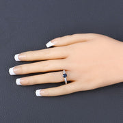 Bids.com 0.89 Carat Genuine Blue Sapphire and White Diamond 10K White Gold Ring Rings