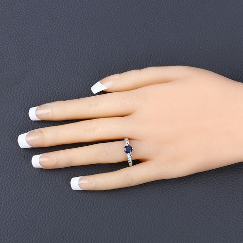 Bids.com 0.89 Carat Genuine Blue Sapphire and White Diamond 10K White Gold Ring Rings