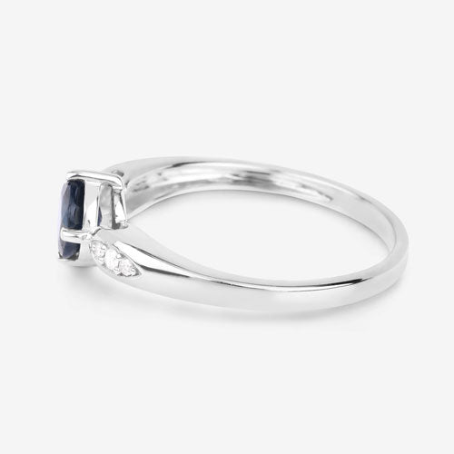 Bids.com 0.89 Carat Genuine Blue Sapphire and White Diamond 10K White Gold Ring Rings