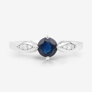 Bids.com 0.89 Carat Genuine Blue Sapphire and White Diamond 10K White Gold Ring Rings