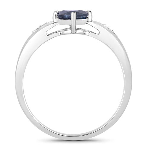 Bids.com 0.89 Carat Genuine Blue Sapphire and White Diamond 10K White Gold Ring Rings