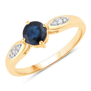 Bids.com 0.89 Carat Genuine Blue Sapphire and White Diamond 10K Yellow Gold Ring Rings
