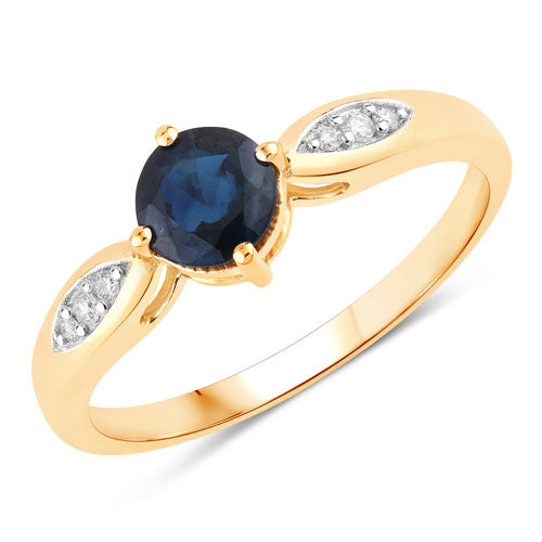 Bids.com 0.89 Carat Genuine Blue Sapphire and White Diamond 10K Yellow Gold Ring Rings