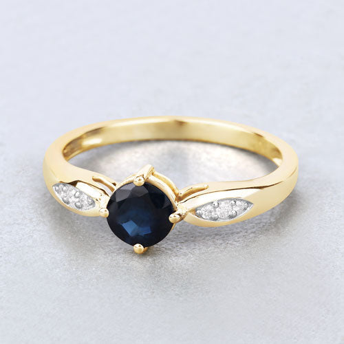 Bids.com 0.89 Carat Genuine Blue Sapphire and White Diamond 10K Yellow Gold Ring Rings