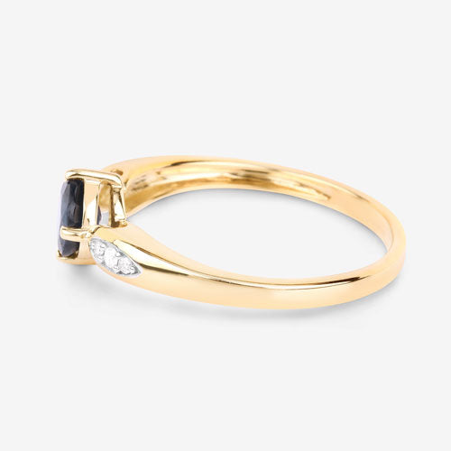 Bids.com 0.89 Carat Genuine Blue Sapphire and White Diamond 10K Yellow Gold Ring Rings