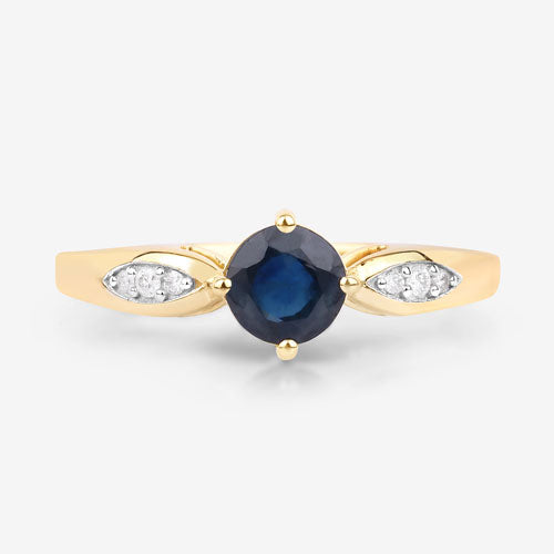 Bids.com 0.89 Carat Genuine Blue Sapphire and White Diamond 10K Yellow Gold Ring Rings