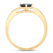 Bids.com 0.89 Carat Genuine Blue Sapphire and White Diamond 10K Yellow Gold Ring Rings