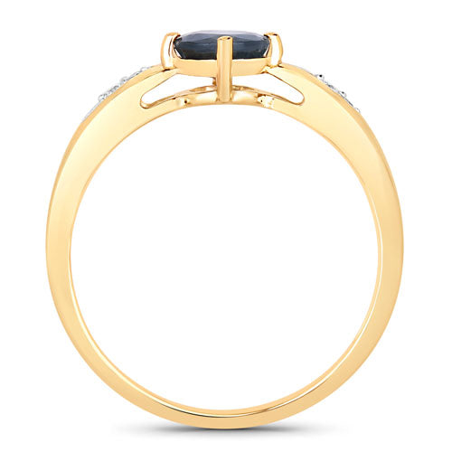 Bids.com 0.89 Carat Genuine Blue Sapphire and White Diamond 10K Yellow Gold Ring Rings