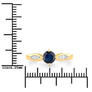 Bids.com 0.89 Carat Genuine Blue Sapphire and White Diamond 10K Yellow Gold Ring Rings