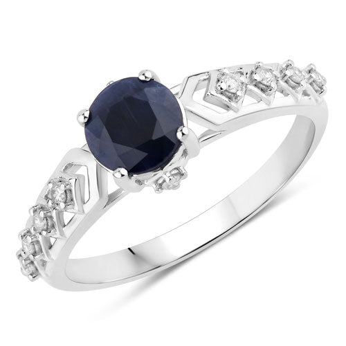 Bids.com 1.13 Carat Genuine Blue Sapphire and White Diamond 10K White Gold Ring Rings