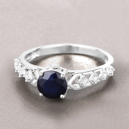 Bids.com 1.13 Carat Genuine Blue Sapphire and White Diamond 10K White Gold Ring Rings
