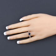 Bids.com 1.13 Carat Genuine Blue Sapphire and White Diamond 10K White Gold Ring Rings