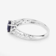 Bids.com 1.13 Carat Genuine Blue Sapphire and White Diamond 10K White Gold Ring Rings