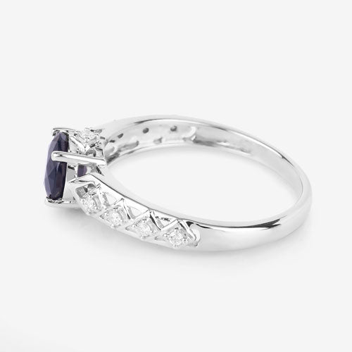 Bids.com 1.13 Carat Genuine Blue Sapphire and White Diamond 10K White Gold Ring Rings