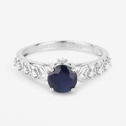 Bids.com 1.13 Carat Genuine Blue Sapphire and White Diamond 10K White Gold Ring Rings