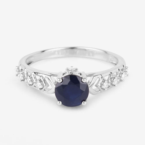 Bids.com 1.13 Carat Genuine Blue Sapphire and White Diamond 10K White Gold Ring Rings