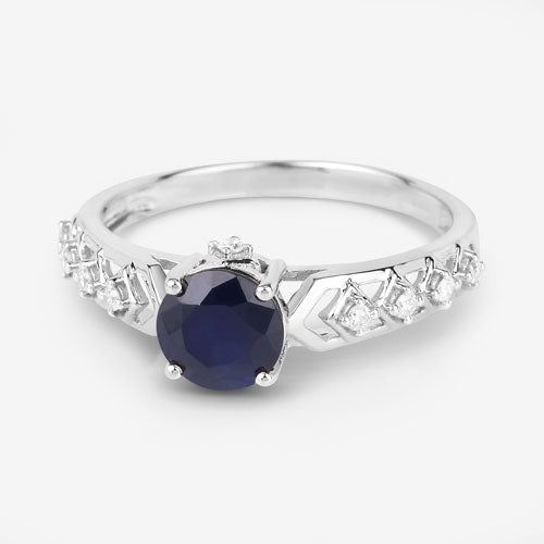 Bids.com 1.13 Carat Genuine Blue Sapphire and White Diamond 10K White Gold Ring Rings