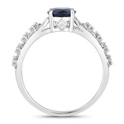Bids.com 1.13 Carat Genuine Blue Sapphire and White Diamond 10K White Gold Ring Rings