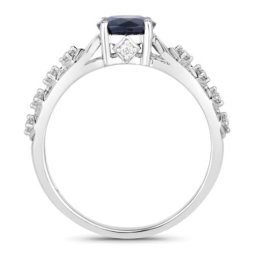 Bids.com 1.13 Carat Genuine Blue Sapphire and White Diamond 10K White Gold Ring Rings
