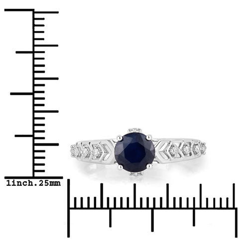 Bids.com 1.13 Carat Genuine Blue Sapphire and White Diamond 10K White Gold Ring Rings
