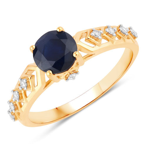 Bids.com 1.13 Carat Genuine Blue Sapphire and White Diamond 10K Yellow Gold Ring Rings