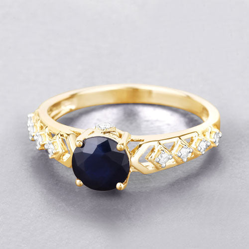 Bids.com 1.13 Carat Genuine Blue Sapphire and White Diamond 10K Yellow Gold Ring Rings