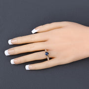 Bids.com 1.13 Carat Genuine Blue Sapphire and White Diamond 10K Yellow Gold Ring Rings