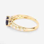 Bids.com 1.13 Carat Genuine Blue Sapphire and White Diamond 10K Yellow Gold Ring Rings