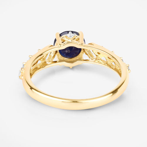 Bids.com 1.13 Carat Genuine Blue Sapphire and White Diamond 10K Yellow Gold Ring Rings