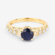 Bids.com 1.13 Carat Genuine Blue Sapphire and White Diamond 10K Yellow Gold Ring Rings