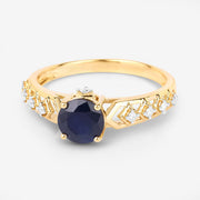 Bids.com 1.13 Carat Genuine Blue Sapphire and White Diamond 10K Yellow Gold Ring Rings
