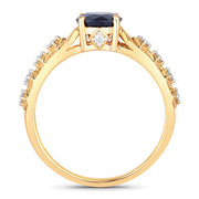 Bids.com 1.13 Carat Genuine Blue Sapphire and White Diamond 10K Yellow Gold Ring Rings