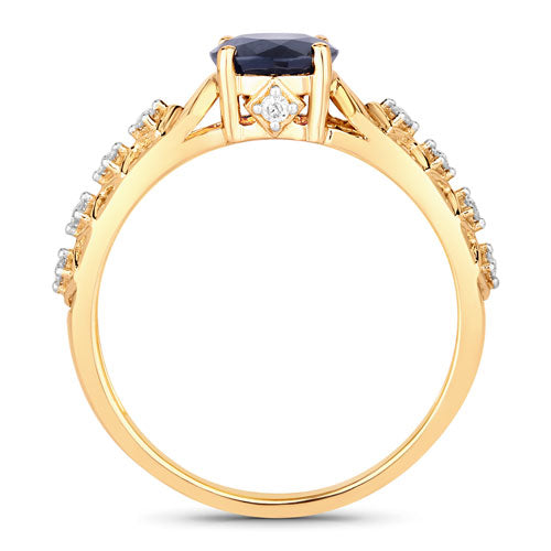 Bids.com 1.13 Carat Genuine Blue Sapphire and White Diamond 10K Yellow Gold Ring Rings