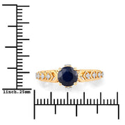 Bids.com 1.13 Carat Genuine Blue Sapphire and White Diamond 10K Yellow Gold Ring Rings