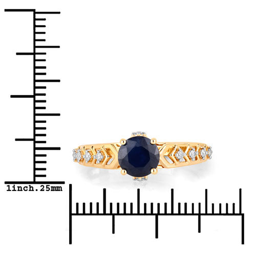Bids.com 1.13 Carat Genuine Blue Sapphire and White Diamond 10K Yellow Gold Ring Rings