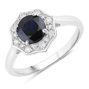 Bids.com 1.34 Carat Genuine Blue Sapphire and White Diamond 10K White Gold Ring Rings