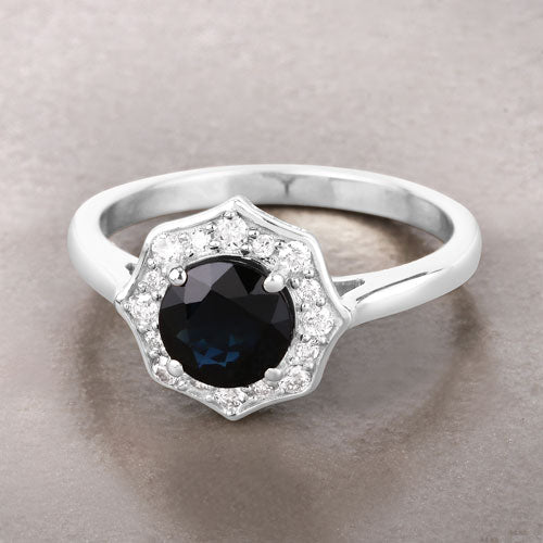 Bids.com 1.34 Carat Genuine Blue Sapphire and White Diamond 10K White Gold Ring Rings