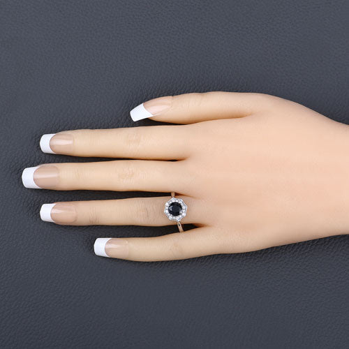 Bids.com 1.34 Carat Genuine Blue Sapphire and White Diamond 10K White Gold Ring Rings