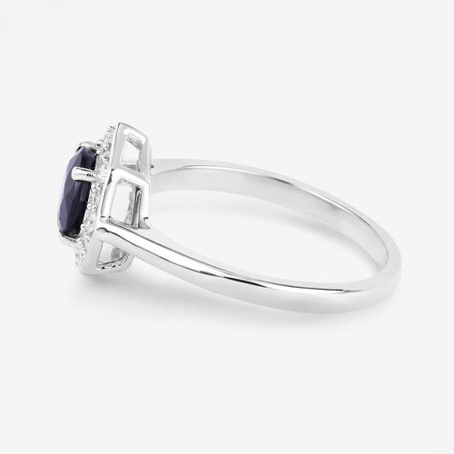 Bids.com 1.34 Carat Genuine Blue Sapphire and White Diamond 10K White Gold Ring Rings