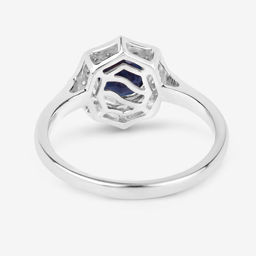 Bids.com 1.34 Carat Genuine Blue Sapphire and White Diamond 10K White Gold Ring Rings