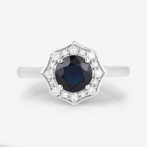 Bids.com 1.34 Carat Genuine Blue Sapphire and White Diamond 10K White Gold Ring Rings