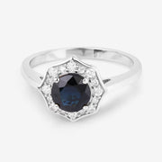 Bids.com 1.34 Carat Genuine Blue Sapphire and White Diamond 10K White Gold Ring Rings