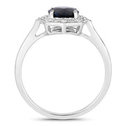 Bids.com 1.34 Carat Genuine Blue Sapphire and White Diamond 10K White Gold Ring Rings
