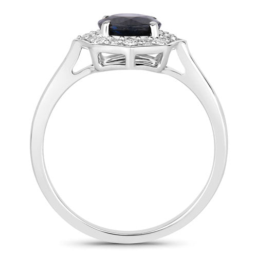 Bids.com 1.34 Carat Genuine Blue Sapphire and White Diamond 10K White Gold Ring Rings