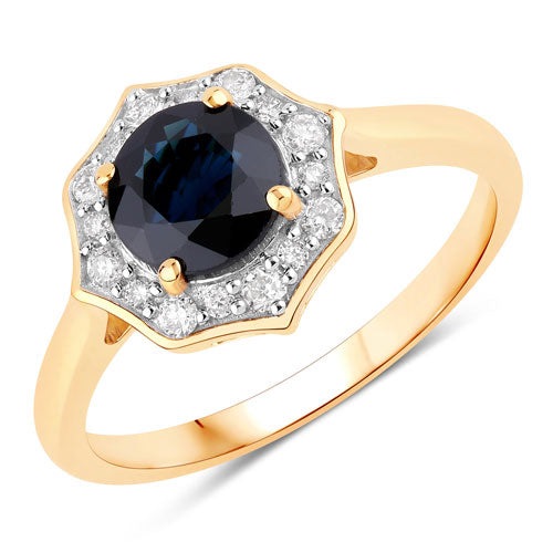 Bids.com 1.34 Carat Genuine Blue Sapphire and White Diamond 10K Yellow Gold Ring Rings