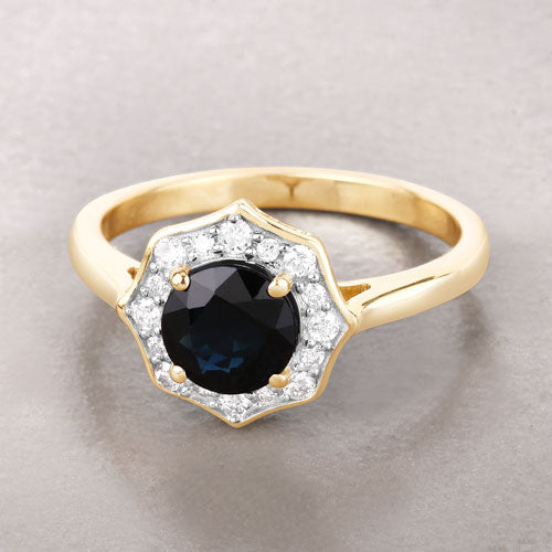 Bids.com 1.34 Carat Genuine Blue Sapphire and White Diamond 10K Yellow Gold Ring Rings