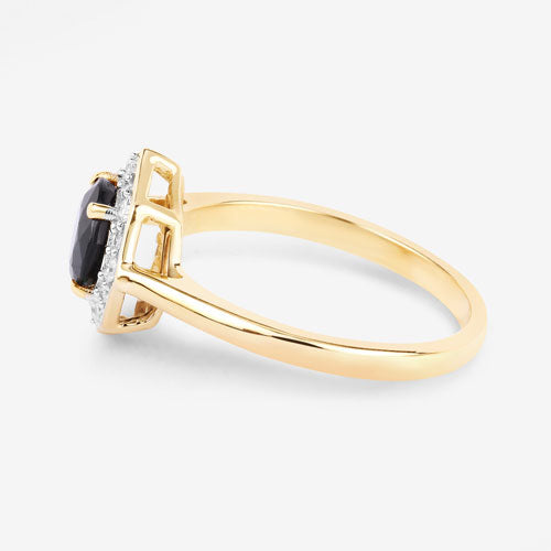 Bids.com 1.34 Carat Genuine Blue Sapphire and White Diamond 10K Yellow Gold Ring Rings