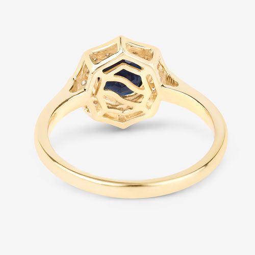 Bids.com 1.34 Carat Genuine Blue Sapphire and White Diamond 10K Yellow Gold Ring Rings