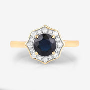Bids.com 1.34 Carat Genuine Blue Sapphire and White Diamond 10K Yellow Gold Ring Rings