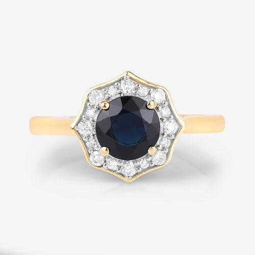 Bids.com 1.34 Carat Genuine Blue Sapphire and White Diamond 10K Yellow Gold Ring Rings
